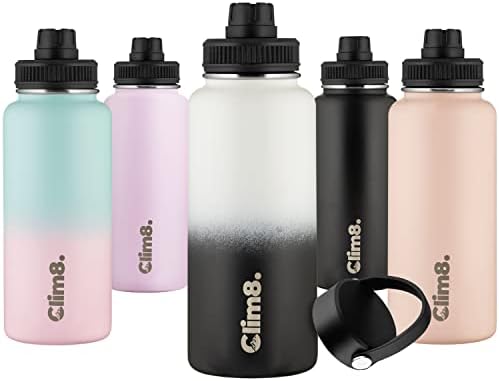 Clim8 Stainless Steel Water Bottle: 1Litre Insulated Water Bottles Vacuum 1000ml Flask for Hot Drink 12H Hot/24H Cold Metal Steel Water Bottle BPA Free for Man Women (Black, 1l)