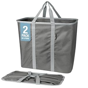 CleverMade Collapsible Laundry Caddy – Gray Stone Gray 2 Pack 64L / 17 Gal – Foldable Storage Organization Container Clothes Room Storage Solution