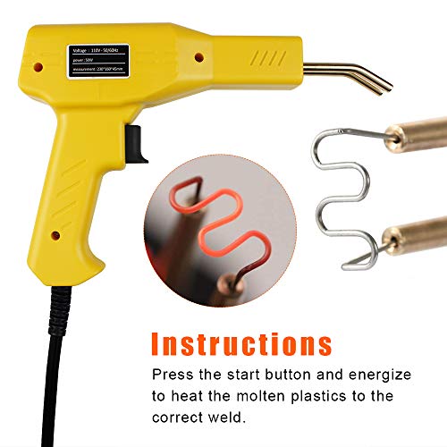 Hpeva 50W Plastic Welder,Hot Stapler Plastic Welding Machine,Handy Hot Staple Gun Car Bumper Repair Kit,Bodywork Fender Fairing Welding Systems Include 4 Types Hot Wave Flat Staples (Yellow) #TOP4