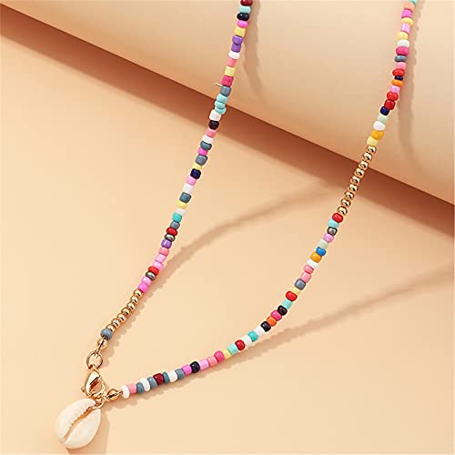 Bohemian Rainbow Butterfly Star Shell Beaded Choker Necklace For Women Teen Girl Layered Colorful Boho Stacking Pentagram Seeds Chain Necklace Retro Summer Beach Jewelry-D Shell #TOP2