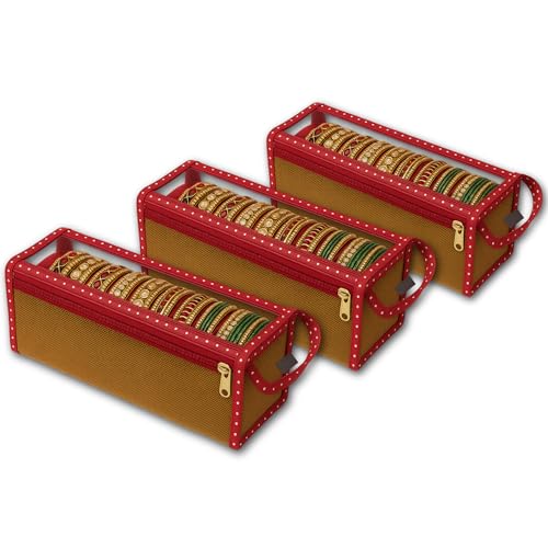Image of Transparent PVC Single Rod Storage Bangle Pouch /Box for Women | Bangles, Jewellery, Chudi, Bridal Bracelets Organizer | (Set of 3) (Maroon)