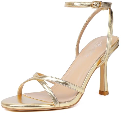 Mostrin Strappy Heels for Women Lace Up Ankle Strap Round Open Toe Stiletto High Heels Women's Heeled Sandals for Prom, Party, Daily