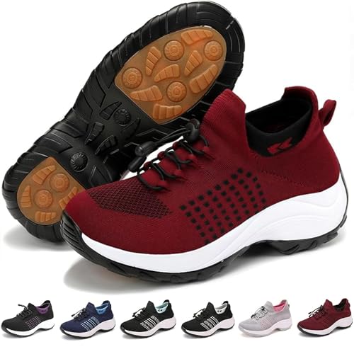 AAFGVC Orthofit Orthopädische Schuhe Damen Sneaker mit Ergonomischer Einlage Schmerzlindernd Atmungsaktiv für Alltag und Arbeit (41 1855 Red)