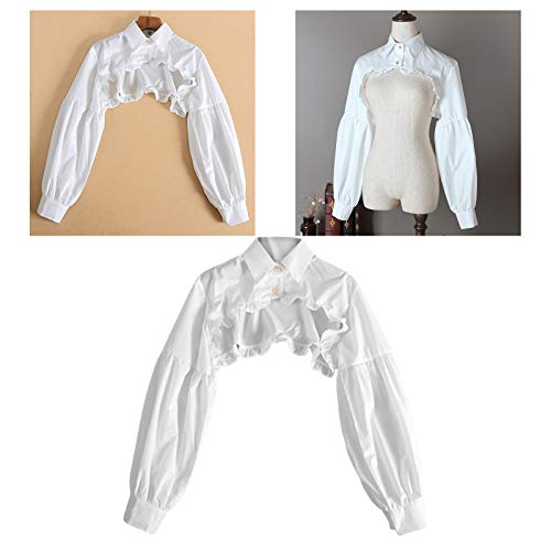 DYNWAVE Blusa Feminina de Algodão Falso com Gola Falsa Destacável Meia-camisa de Lapela - Branco