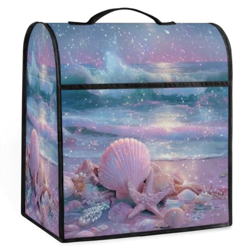 Mexpekil Beach Scene - Cubierta para batidora con purpurina de conchas marinas rosadas, 5-8 cuartos de galón, cubiertas antipolvo para electrodomésticos de cocina con asa superior y bolsillos