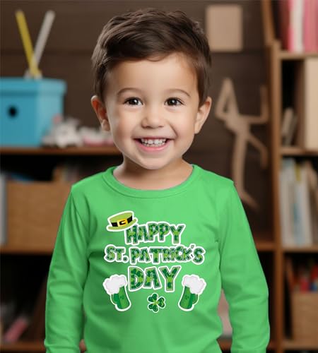 Kids St. Patrick's Day Shirts Boys Girls Unisex Irish Clover Long Sleeve T-Shirt Toddler Green Tee Cotton Tops 1-7T2