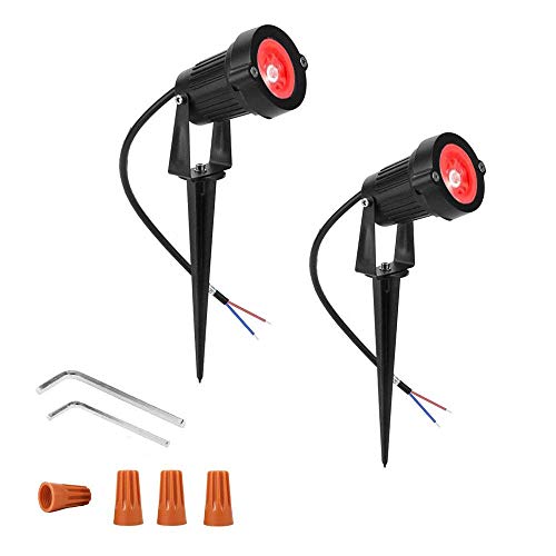 Youngine Pack Of 2, 12V Low Voltage Led Landscape Lights Waterproof Outdoor Walls Trees Flags Spotlights 5W Cob Garden Yard Path Lawn Light With Spike Stand, No Plug (Red) #TOP20