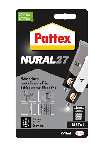 Pattex Nural 27, soldadura metálica en frío, aluminio gris, Juego 2 Tubos, 22 cm