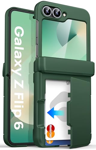 Image of ASAFCASE for Samsung Galaxy Z Flip 6 and Z Flip 7 FE Wallet Case, Green | Card Holder (3 Cards), Hinge Protection & Outer Screen Protector, Shockproof Rugged & Full Body Protective Wallet Cover 5G