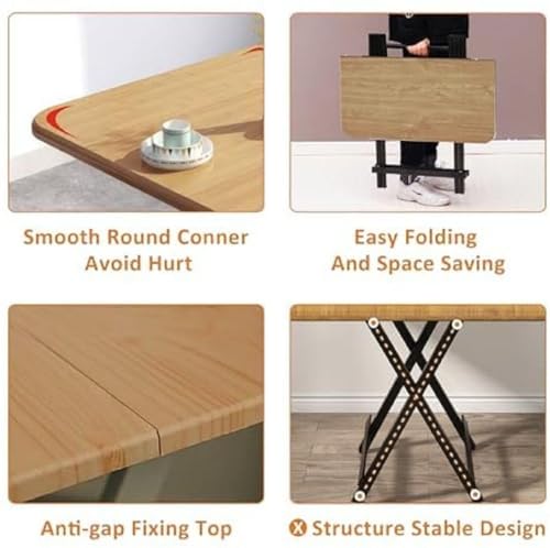Image of Multi-Purpose Portable & Foldable Wooden Dining Table | Bed Room | Made with Engineered Plywood top and Powder Coated Finish for Home & Office(Yellow)(L*80xB*80xH*75)cm -Pre Assembled