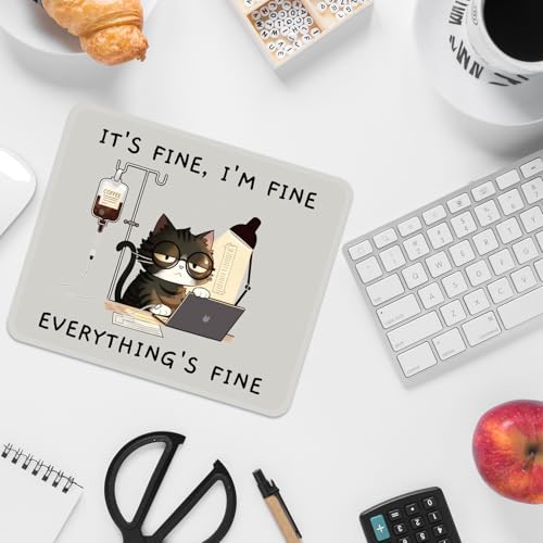 Image of FROGIGO Mouse Pad with Stitched Edges - Funny Cat Mousepad for Women, 9.25 x 7.75 inch Washable Square Desk Pad, Non-Slip Rubber Base, Office Home Laptop Accessories - Overworked Kitty