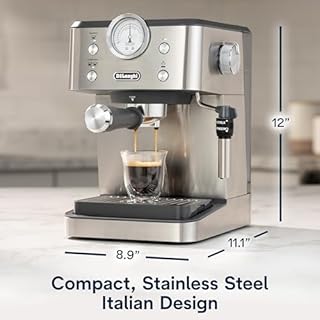 De’Longhi Classic Espresso Machine with Milk Frother, 15-Bar Pump & Temperature Control - for Espresso, Latte, Cappuccino & Iced Coffee - Italian Stainless Steel Design
