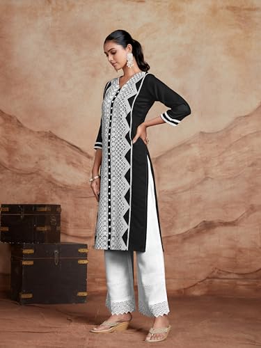 Image of EthnicJunction Women's Cotton Rayon Regular Fit Chikankari Embroidery Stright Kurta
