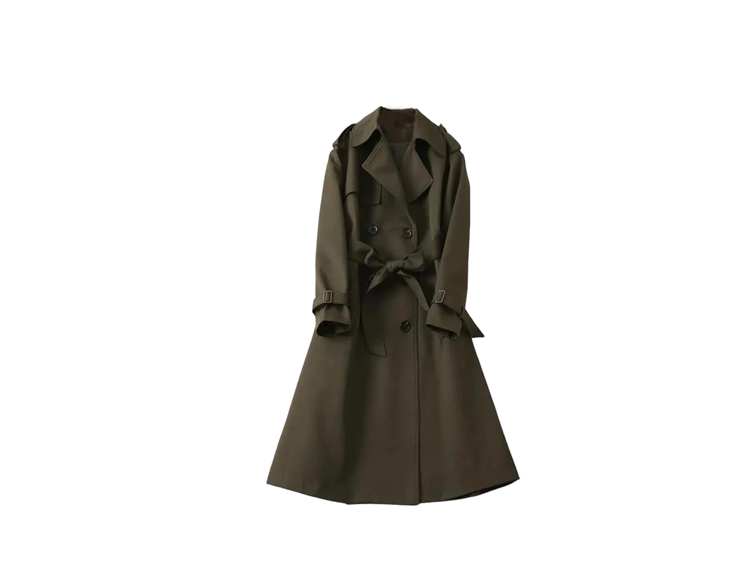 Women Solid Coat Turn-Down Collar Long Sleeve Trench Coat With Belt Street Casual Long Trench Coat