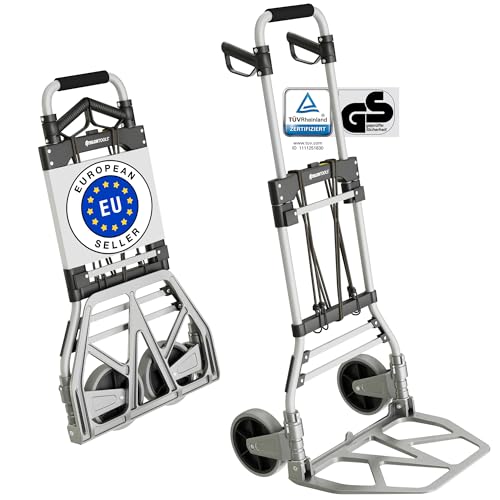 ATHLON TOOLS Diable Pliant en Aluminium pour Charge Lourde | Grandes Roues maniables avec Surfaces de roulement Souples | y Compris 2 Cordons Extensibles - modèle 2025