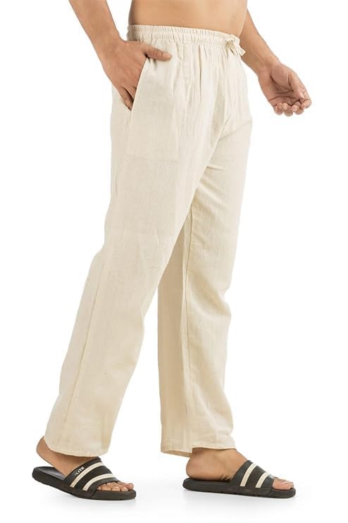 DIGITAL SHOPEE Men's Cotton Pajama Pants, Loose Fit Harem Style Lounge Wear, Cream White, Elastic Waist, Size 28-34, for Sleep Beach Yoga