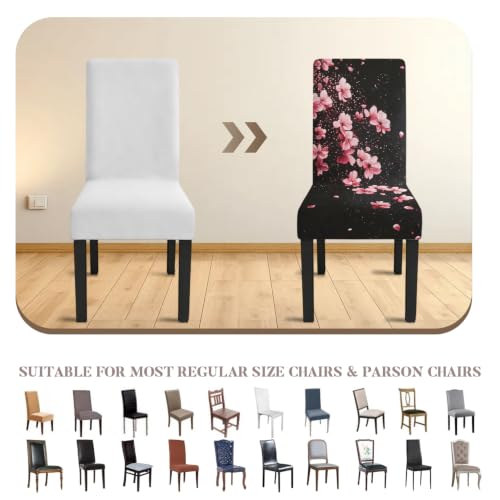 Image of Cherry Blossom Dining Chair Covers Set of 4, Pink Sakura