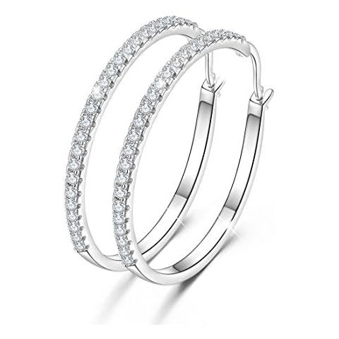 925 Sterling Silver hoop earrings for women cubic zirconia Paved Zircon large CZ big hoops earrings for women Jewelry (50mm Hoop Earring) Cover