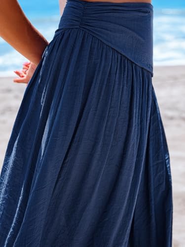 CUPSHE Women's Sarong Coverups High Slit Swimsuit Cover Up Ruched Waist Beach Wrap Skirt Long Flowy Summer Coverup3