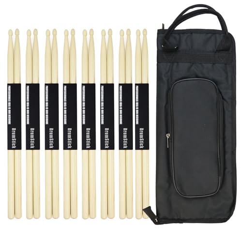 Seteol Hickory 5A Drum Sticks with Drumsticks Bag Set, 8 Pairs Wood Drumsticks with Wood...