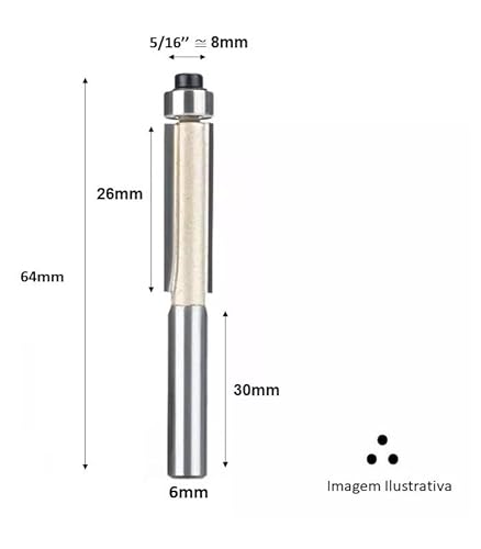 Fresa Reta Para Tupia Com Rolamento Haste 6mm corte 8mm X 30mm Para Formica , rebaixos , copia com G