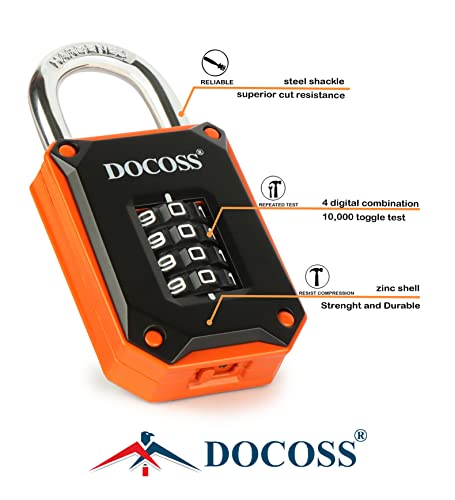 Image of DOCOSS Zinc Strong Number Lock for Door /Combination Padlock, Gate, Gym Locker - Orange Black (1 Pack)