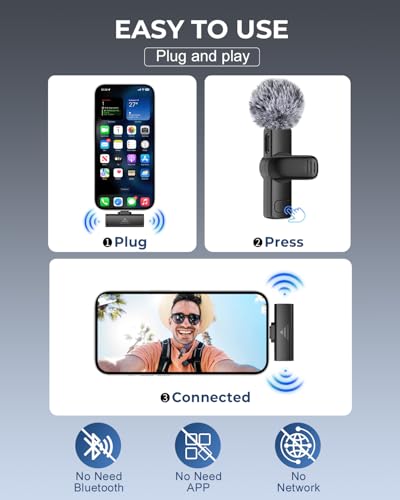 Image of CEROAN Mic for YouTube Wireless, Smart Noise Cancellation Wireless Microphone, Plug and Play, 30-Meter Transmission Range, Lapel Microphone for Recording, Live Streaming
