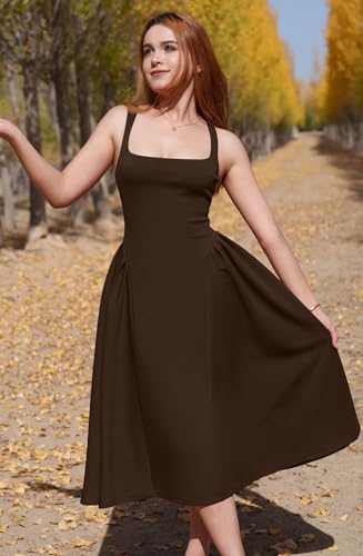 Image of Memoriesea Women's Elegant Square Neck Swing A Line Wedding Evening Party Midi Dress