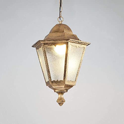 Suspension terrasse lanterne rétro noire en verre craquelé E27