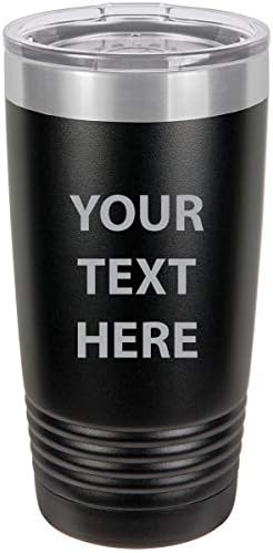 Personalized Add Your Custom Text Insulated Stainless Steel Tumbler 20 Oz Travel Coffee Double-Walled Travelling Car Truck Mug Customizable (Black)