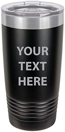 Personalized Add Your Custom Text Insulated Stainless Steel Tumbler 20 Oz Travel Coffee Double-Walled Travelling Car Truck Mug Customizable (Black)