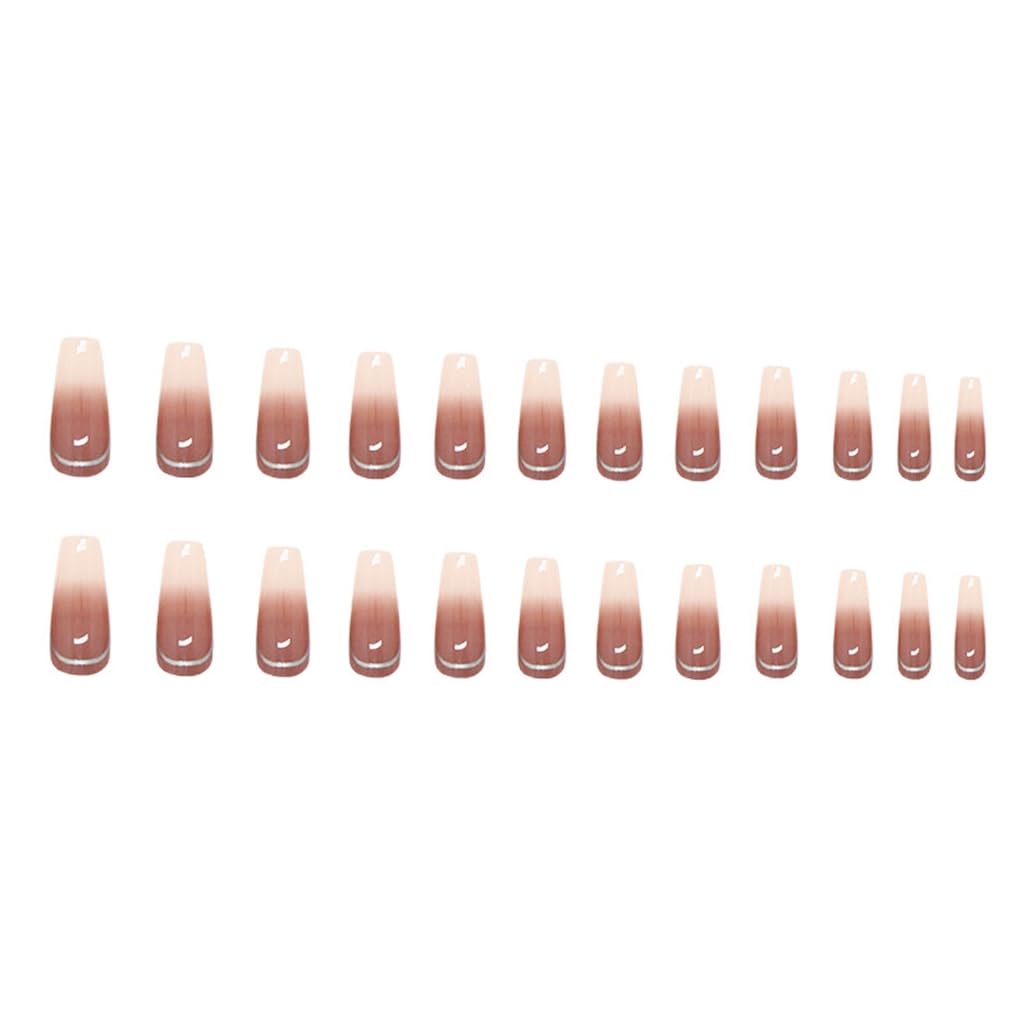 24Pcs Coffin,Ballerinas Omber Fake Nails Glossy Gradient False Nails Acrylic Glues on Nails for Women