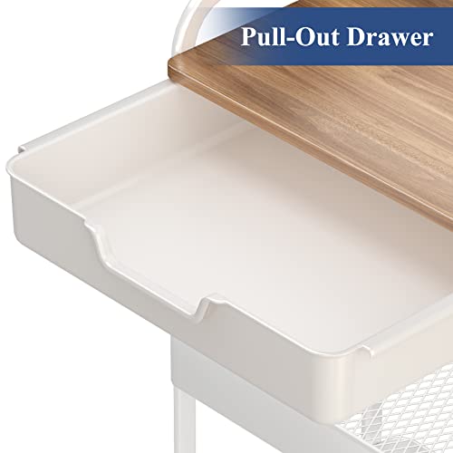 3 Tier Utility Rolling Cart With Drawer And Wood Top, Metal Kitchen Storage Cart With Handle Art Cart Craft Organizer For Office, Home, Classroom (White) #TOP3