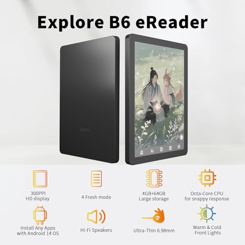 Image of Bigme B6 Color eReader, Colour Eink eBook Readers 6 Inch Android E-Readers Digital ePaper Tablet with Android 14, 4G+64GB, Adjustable Front Light Android E-Ink eReader Device with Audiobook Black