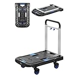FIELDOOR 折りたたみ 台車 キャリーカート 車輪まで畳めるコンパクト設計 スリム 厚み 約8.5cm ハンドル高さ 3段階調整 荷崩れ防止ストッパー付き 滑り止め加工 小型 軽量 省スペース [ブラック×ブルー ]