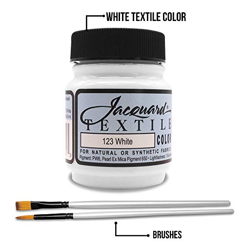 Moshify Jacquard Products White Textile Color Fabric Paint Made In Usa - Jac1123 2.25-Ounces - Bundled Brush Set #TOP1