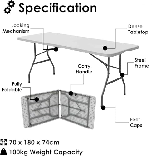 6ft Folding Heavy Duty Catering Trestle Party Garden Table With Carry Handle - Image 2