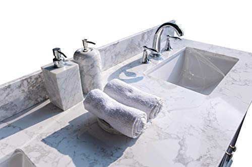 Pannow 61 Inch Vanity Top Stone Carrara White Tops with Undercounter Rectangular Ceramic Bathroom Sink and Back Splash for Bathroom Cabinet Natrual Marble Stone (Not Include the Cabinet)