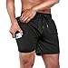 Produktbild ineepor Badehose Herren mit Kompression Badehose mit innenhose Board Shorts 2 in 1 Reißverschlusstasche kurz Badehose,Schwarz,3XL