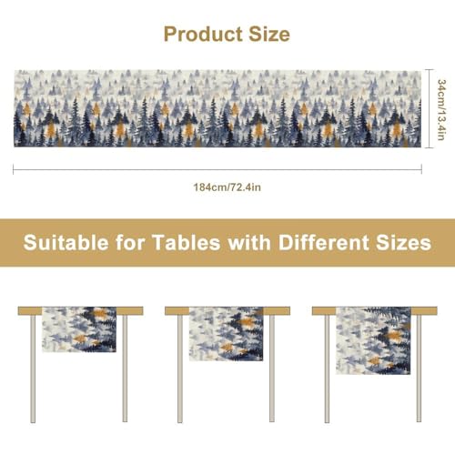 Image of Watercolor Forest Table Runner,Nature Landscape Forest Mountains Rustic Dining Table Ruuner Home Kitchen Party Living Room Table Decoration 13x72 inch