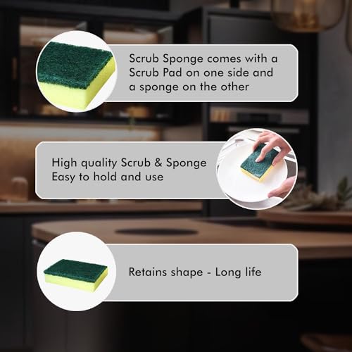 Image of Cello Kleeno Sponge Scrub Pad (Green and Yellow, Pack of 6)