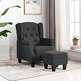 Hommdiy Sessel mit Hocker Fernsehsessel Relaxsessel TV Ruhesessel Polstersessel Loungesessel Armsessel Kiefer Sessel mit Fußhocker Dunkelgrau Stoff
