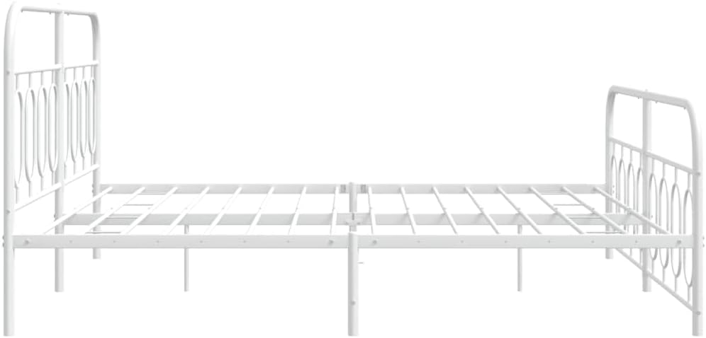 vidaXL Metal Bed Frame with Headboard and Footboard, Double Bed, Bedroom Furniture, Guest Bed, Bed Base, Platform Bed Frame, Modern Style, White 76"x79.9" King