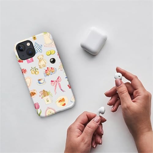MQJCYB Compatible with iPhone 14 13 Case - Hybrid Heavy Duty 2 in 1 Full Body Rugged Shockproof Protection Glossy Case for iPhone 14 13 - Retro Patchwork Flower Bow by MQJCYB - Used condition - Image 4