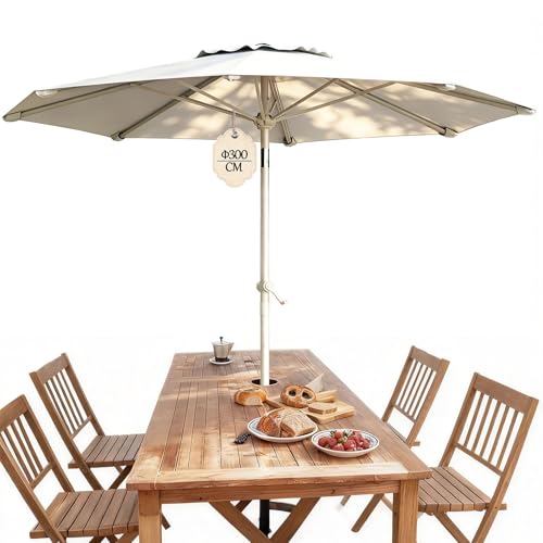 Soontrans Sonnenschirm Mittelstockschirm Neigbar φ300 cm, Kurbelmechanismus, Sonnenschutz, aus Aluminum & 180 g/㎡ Polyester, für Garten Terrasse (Weiß)