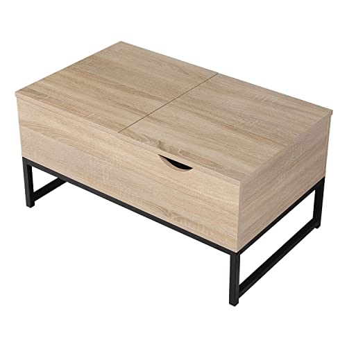 Happy Garden Table Basse Moderne avec Plateaux relevables Noire et Bois Lotta. Table de Salon rectangulaire en Bois avec Rangement.