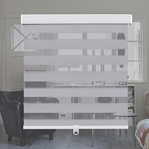 KELIXU Zebra Blinds for Windows Cordless Roller Shades with Valance Cover, Dual Layer Sheer Day and Night Blinds, Horizontal Blind for Light Filtering, 18" W X 72" H (46W X 183H cm), Gray