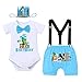 Wild One Birthday Outfit Boy Baby First 1st Birthday Cake Smash One Year Old Jungle Safari Theme Party Photo Shooting Woodland Zoo Animal Print Romper Shorts Suspenders Crown Hat 4pcs Blue 12-18M