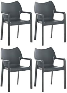 CLP Gartenstuhl 4er Set wetterfest stapelbar, Kunststoff Gestell, modern mit Nicht verstellbaren Armlehnen, Serie Diva, Farbe:dunkelgrau