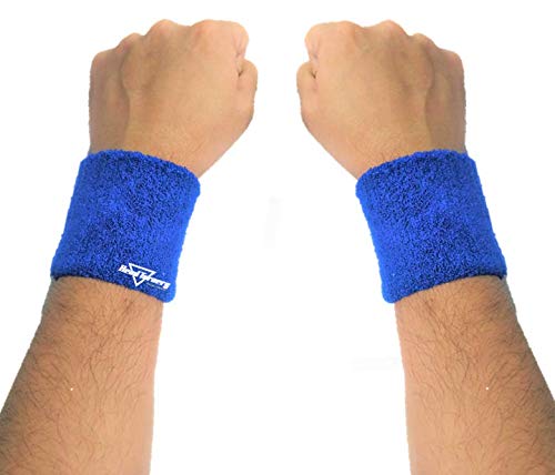 HeadTurners Sweat Band Wrist Band/Wrist Support for Gym, Cricket, Running and Sports Activities 3 inches- (2 pcs, Royal Blue)
